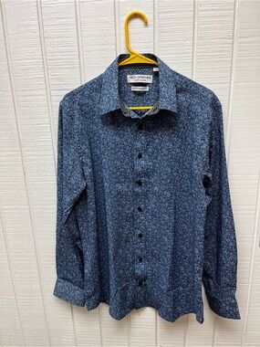 Nick Graham Men’s Medium Stretch Modern Fit Blue/White Floral Button Down Shirt